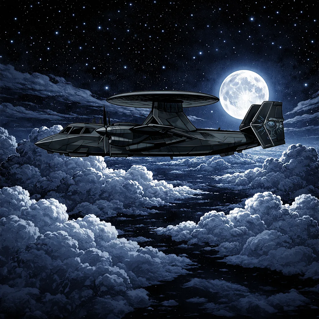 Witchglass E-2 Hawkeye flying above the clouds at night